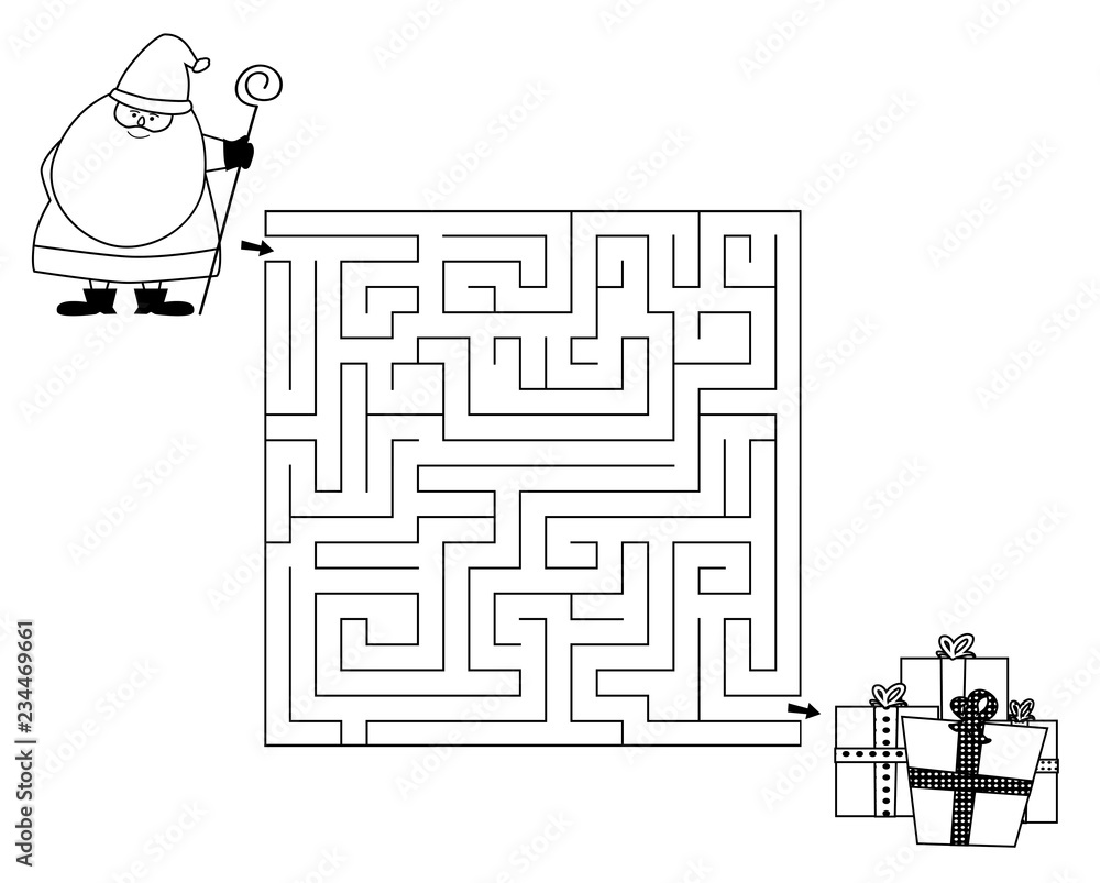 Christams maze color book with Santa Claus