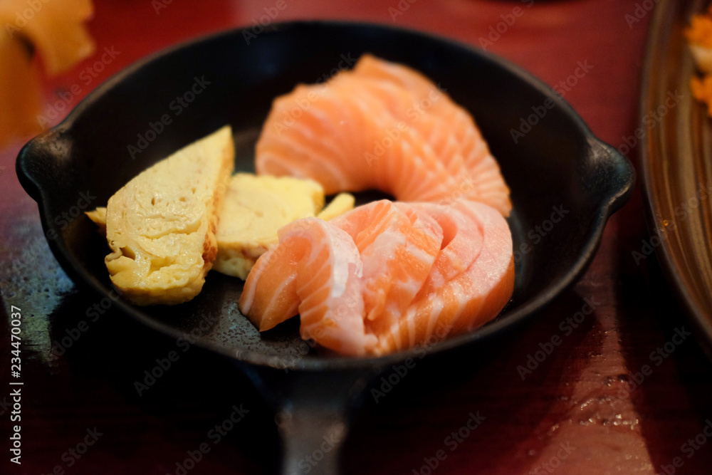 Sashimi salmon of very fresh raw salmon fish sliced Sashimi salmon of very fresh raw salmon fish sliced