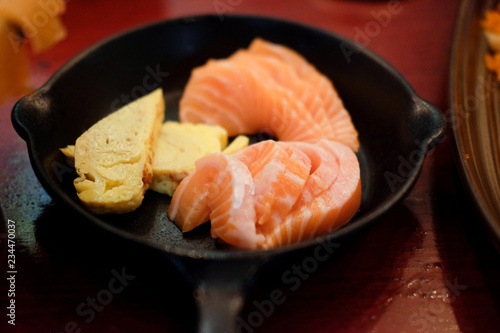 Sashimi salmon of very fresh raw salmon fish sliced