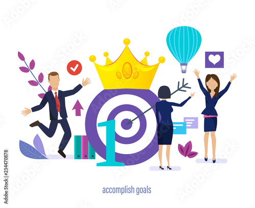 Accomplish goals. Fulfillment plan, achievement of high goals, making profit.