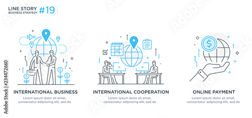 Set of illustrations concept with business concept. Workflow, growth, graphics. Business development, milestones, start-up. linear illustration Icons infographics. Landing page site print poster. Line