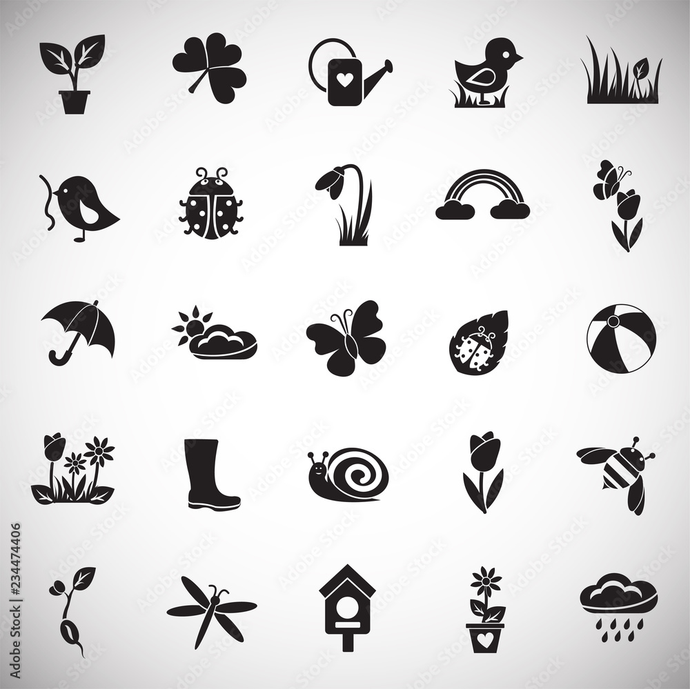 Spring set on white background icons Spring set on white background icons