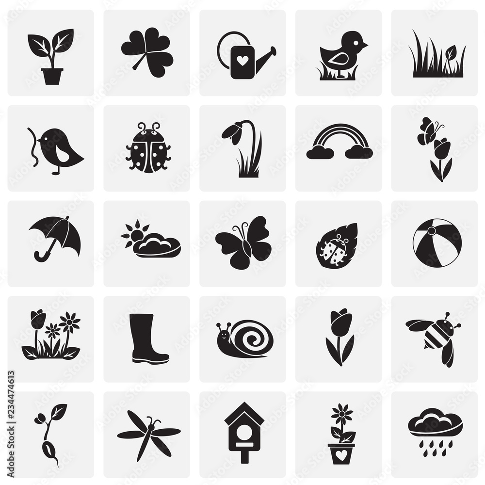 Obraz premium Spring set on squares background icons