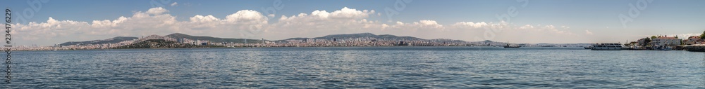 A large panorama of the Istanbul Embankment on a summer sunny day. Istanbul, Turkey.