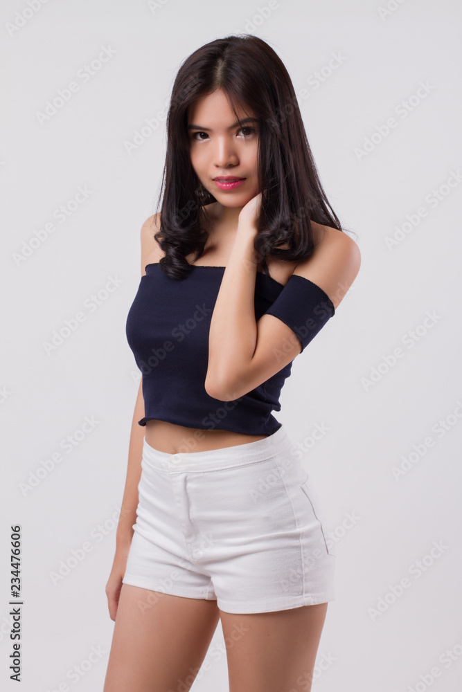 confident and smart woman portrait, positive optimistic woman studio white isolated with confident, strong look. young adult beautiful girl asian woman model confident and smart woman portrait, positive optimistic woman studio white isolated with confident, strong look. young adult beautiful girl asian woman model