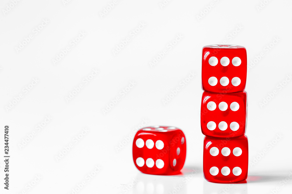 concept luck - dice in row on white background concept luck - dice in row on white background