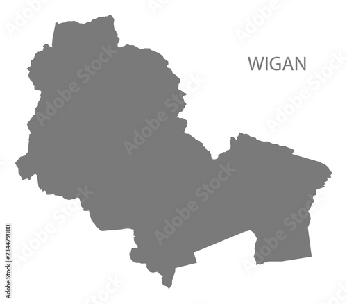 Wigan city map grey illustration silhouette shape
