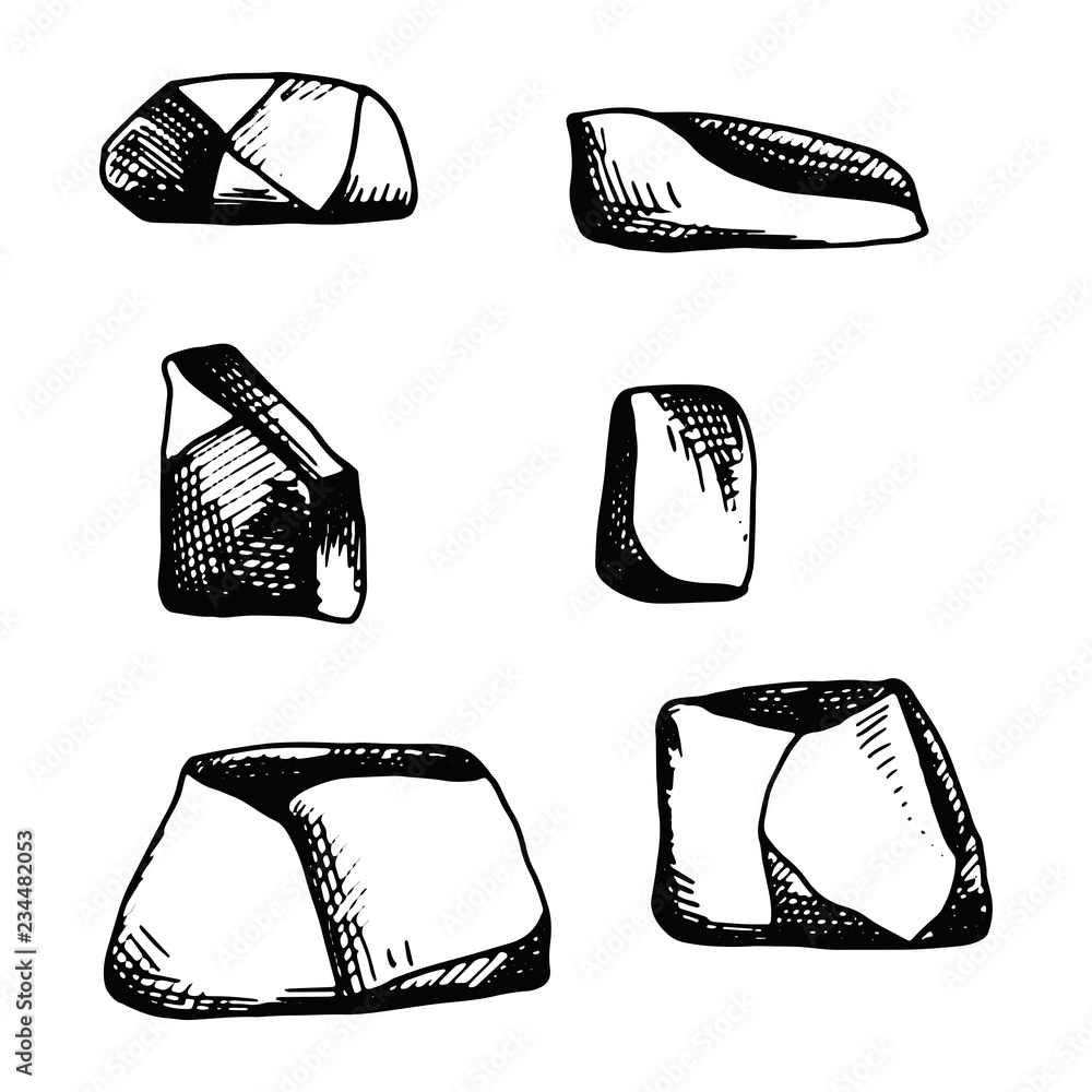 stones big set of sketches vector. isolated objects