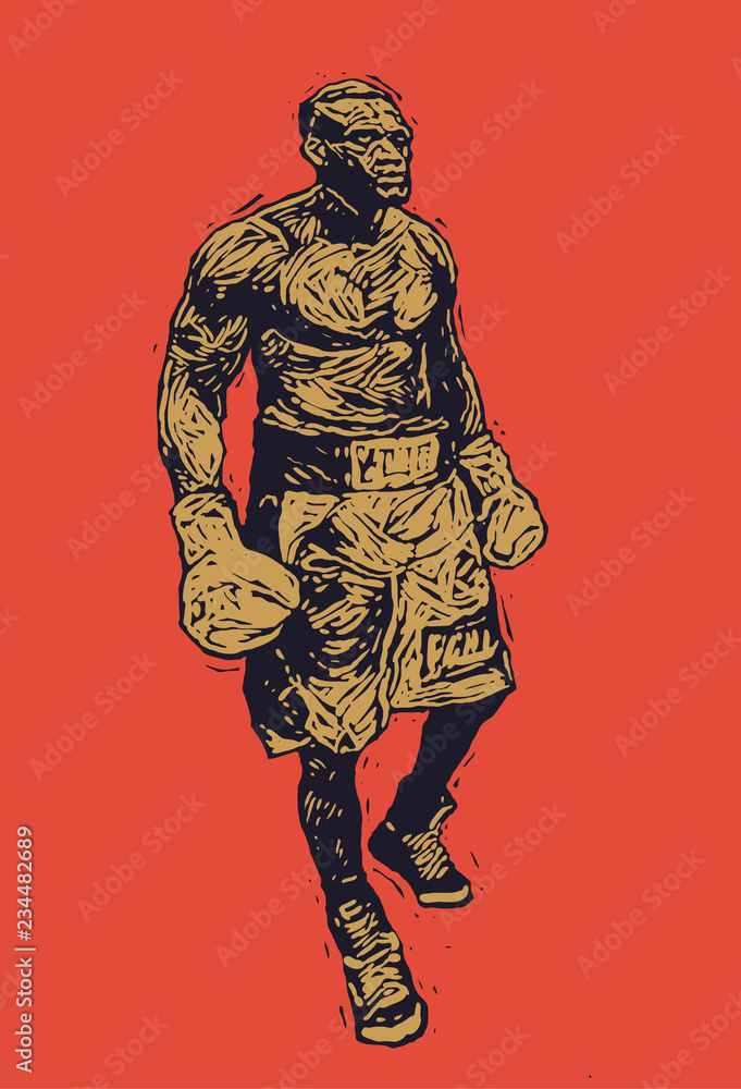 Fototapeta premium Boxer. Retro Engraving Linocut Style. Vector Illustration.