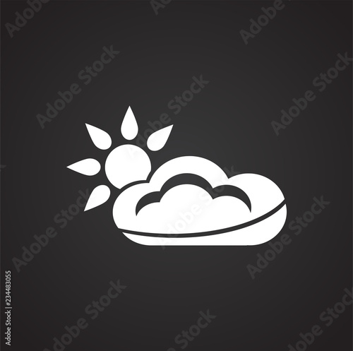 Cloud with sun on black background icon