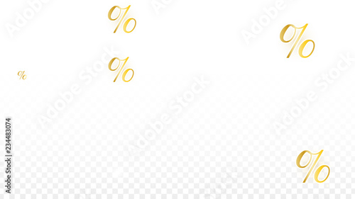 Luxury Vector Gold Percentage Sign Confetti on Transparent. Percent Sale Background. Business, Economics Print. Discount Illustration. Promotion Poster. Black Friday Banner. Special offer Template.