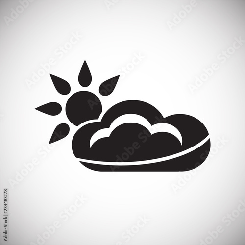 Cloud with sun on white background icon