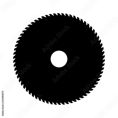 Black circular saw. Vector sign or icon. Symbol of saw mill.