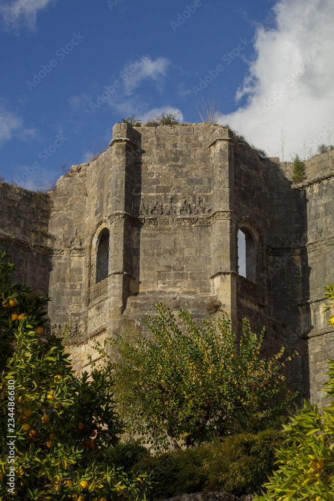 Medieval stone walls in Tomar Portugal Medieval stone walls in Tomar Portugal