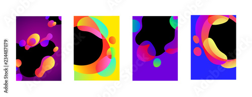 Vector abstract futuristic cards. Gradient liquid shapes background. Geometric wavy fluid elements, modern trendy style