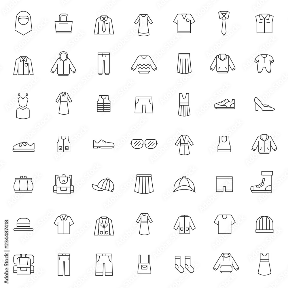 big set of cloth and fashion icons vector design with simple outline and modern style, editable stroke big set of cloth and fashion icons vector design with simple outline and modern style, editable stroke