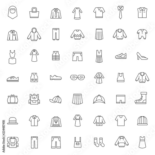 big set of cloth and fashion icons vector design with simple outline and modern style, editable stroke