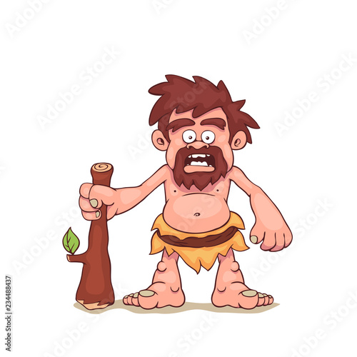 Caveman surprised. Barbarian isolated on white background. Front view. Vector illustration, eps 10.