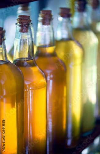 Brazilian drink  bottles of cachaca  or traditional Brazilian liquor  seasoned with herbs