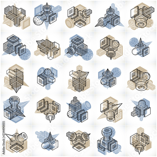 Abstract construction isometric designs collection, vector set.