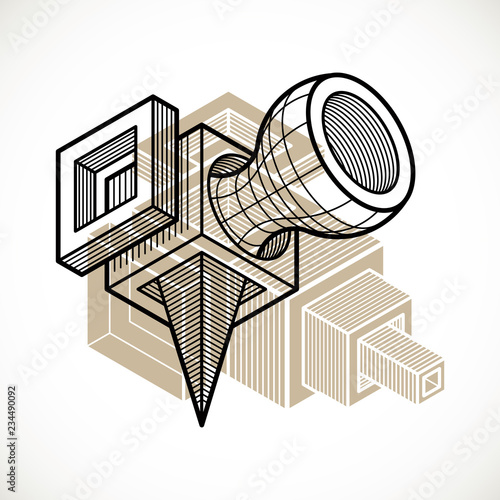 Engineering three-dimensional construction, abstract vector trigonometric shape.