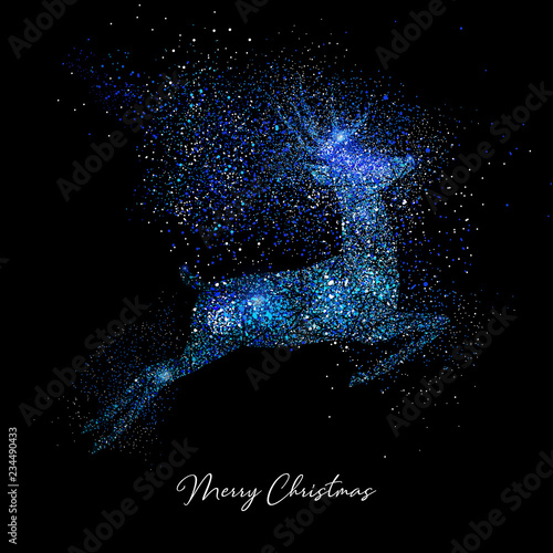 Merry Christmas blue glitter reindeer shape card