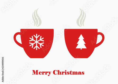Christmas hot coffee, tea or chocolate beverage in red cups