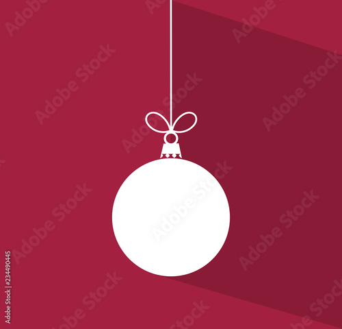 Christmas bauble with long shadow on purple background
