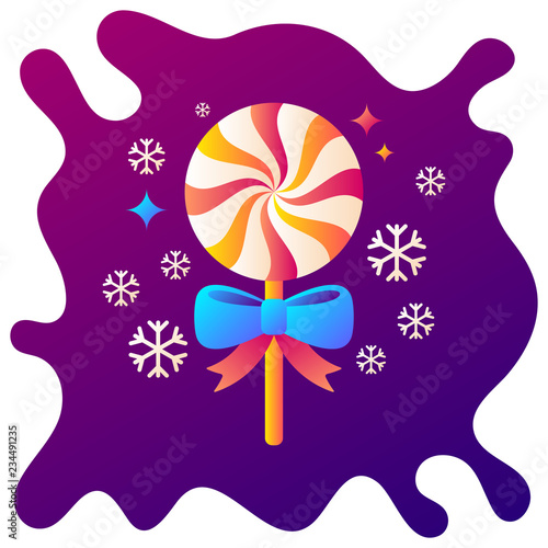 Christmas lollipop decoration gradient flat icon with fluid background.