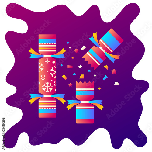 Christmas cracker gradient flat icon with fluid background.