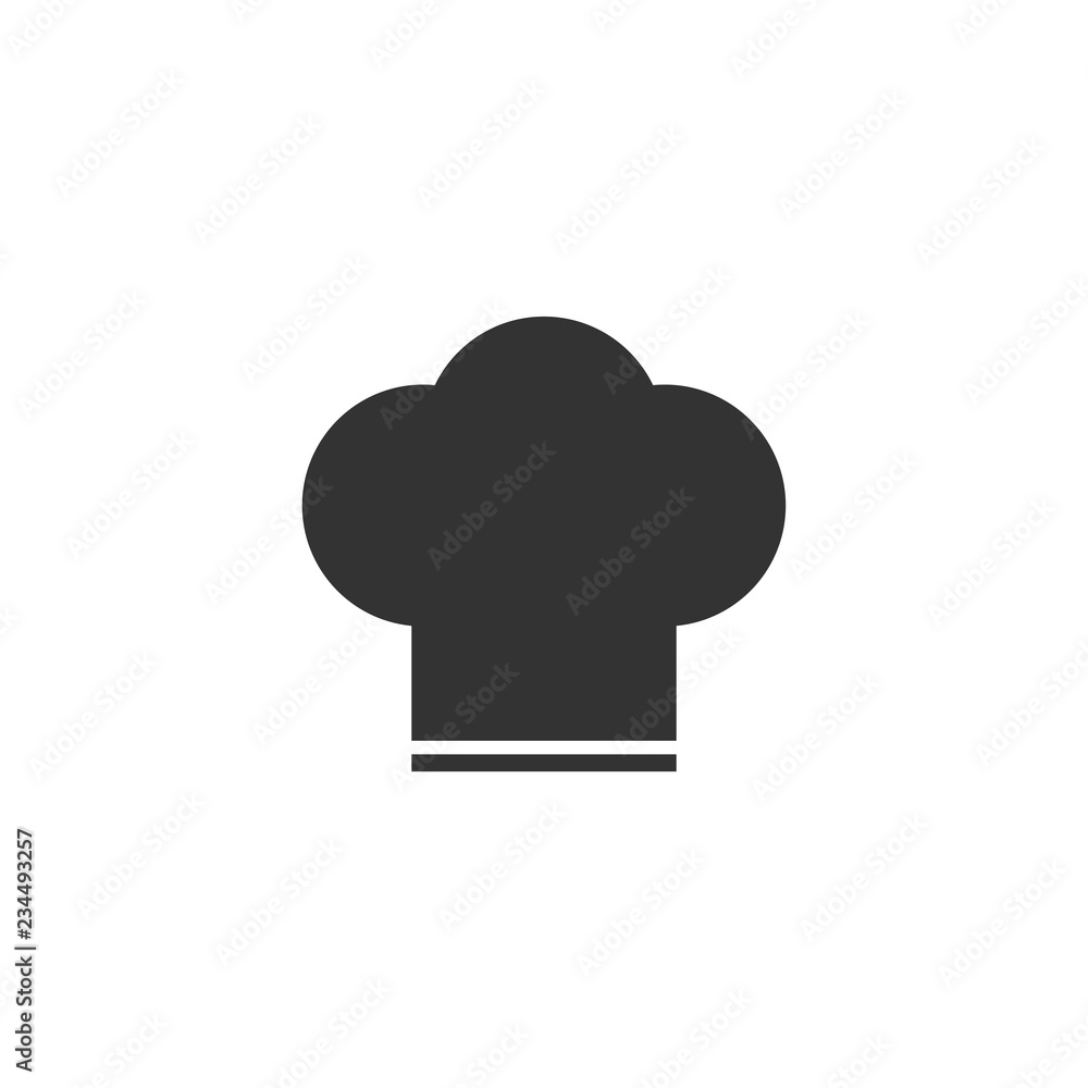 Chef hat. Black Icon Flat on white background Chef hat. Black Icon Flat on white background
