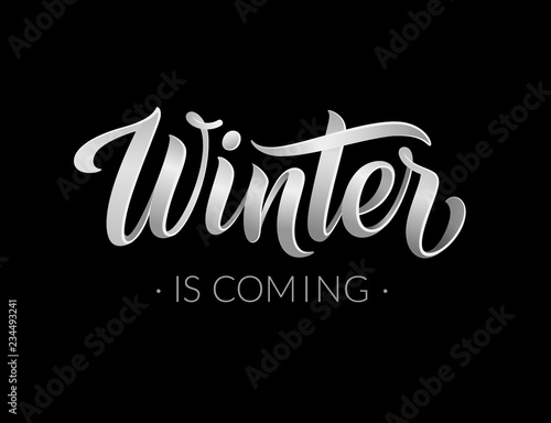 Winter is coming abstract vector banner design template. Modern black and white 3d calligraphic winter text and lettering for logo, poster, invitation, card, wallpaper. Vector illustration. EPS10.