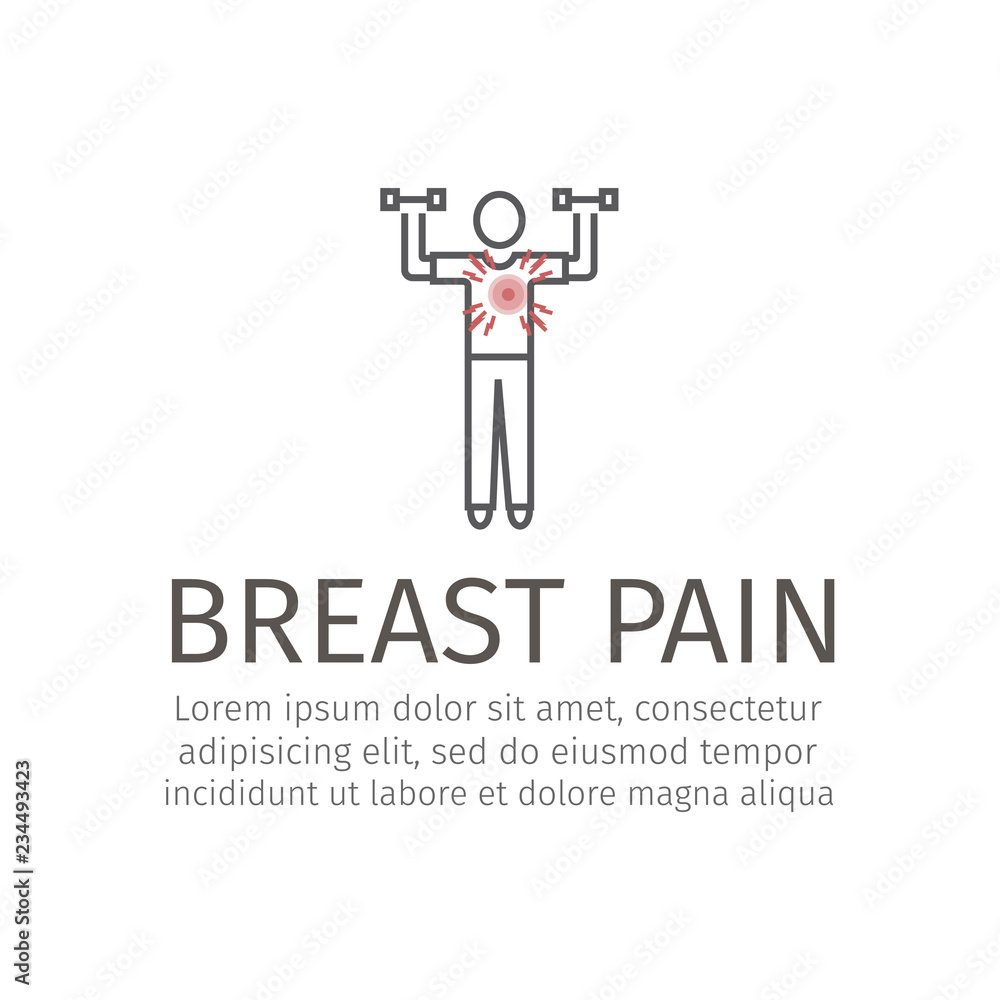 Breast pain, Line icon. Vector sign for web graphic. Breast pain, Line icon. Vector sign for web graphic.