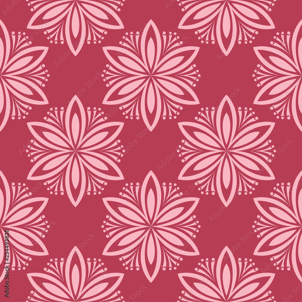 Floral seamless design on red background