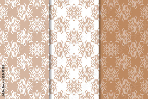 Brown floral ornaments. Set of vertical seamless patterns