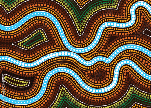 River, Aboriginal art vector painting with river, Landscape Illustration of aboriginal river