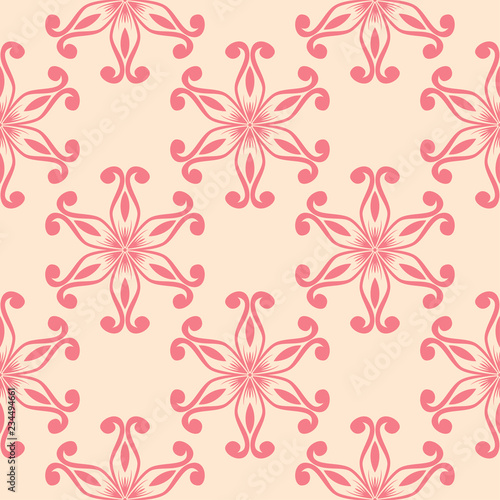 Red floral seamless pattern on beige background © Liudmyla