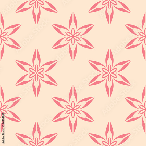 Red floral seamless pattern on beige background