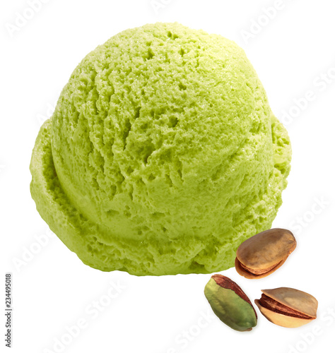 Pistachio scoop with pistachios isolated on white background