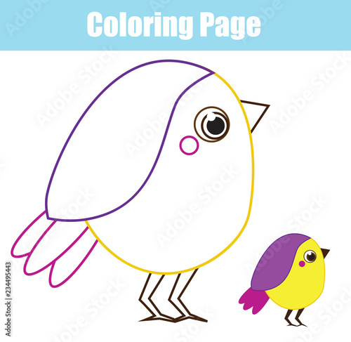 Cartoon bird. Coloring page for children and kids. Printable toddlers fun elementary level