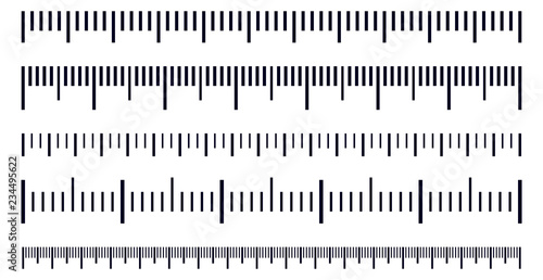 Vector set of metric rulers in flat style. Measuring scales. photo