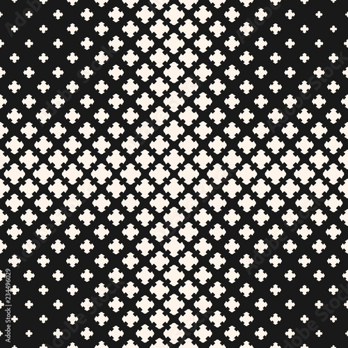 Halftone seamless texture with floral geometric shapes, carved crosses