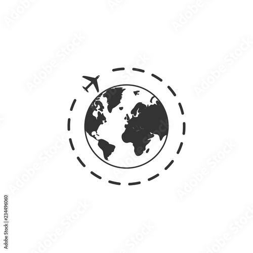 Around world. Black Icon Flat on white background