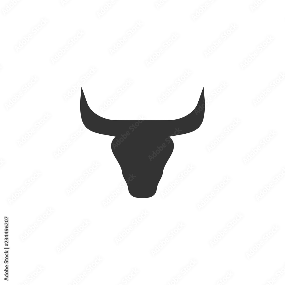 Fototapeta premium Bull Head. Black Icon Flat on white background