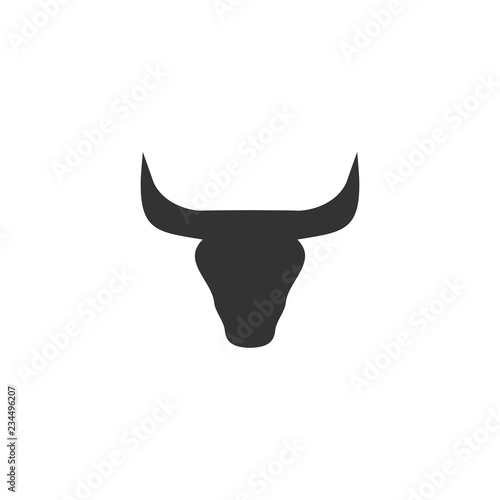 Bull Head. Black Icon Flat on white background