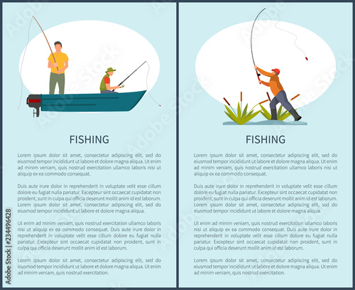 Fishing on Lake or River in Motor Boat Poster