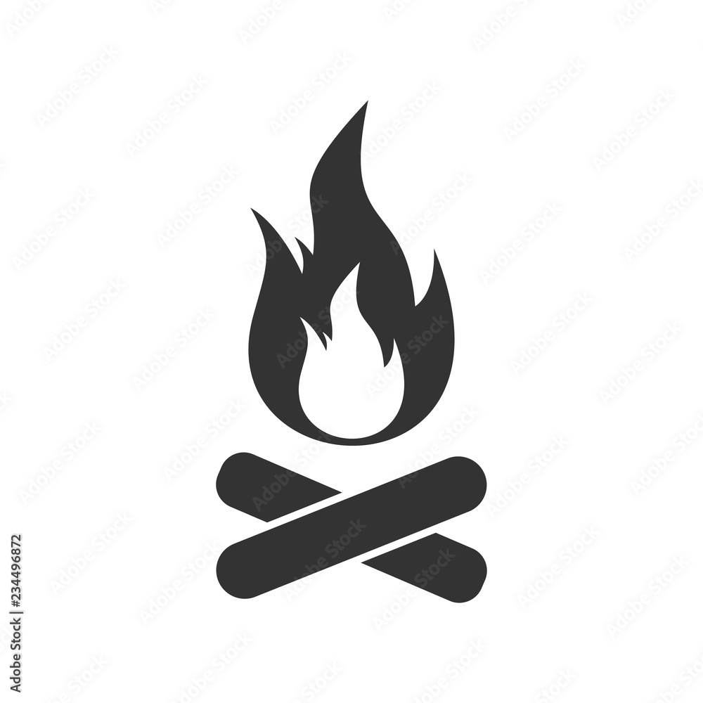 Bonfire, Campfire. Black Icon Flat on white background Bonfire, Campfire. Black Icon Flat on white background
