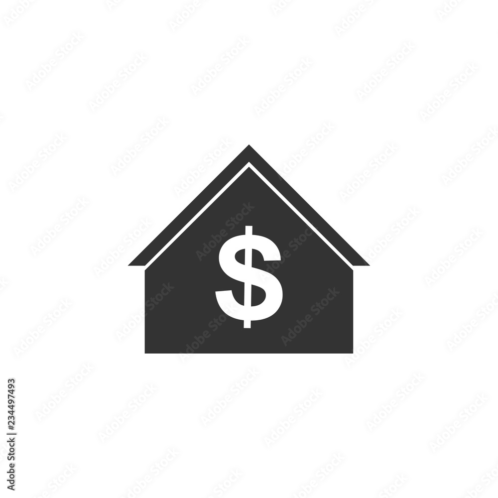 Dollar House. Black Icon Flat on white background Dollar House. Black Icon Flat on white background