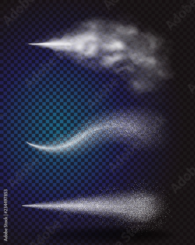 Water spray mist vector collection. Sprayer fog set on black transparent background