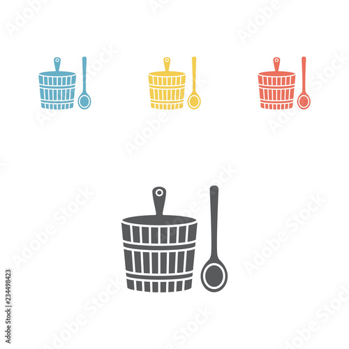 Wooden sauna bucket. Vector sign for web graphic.